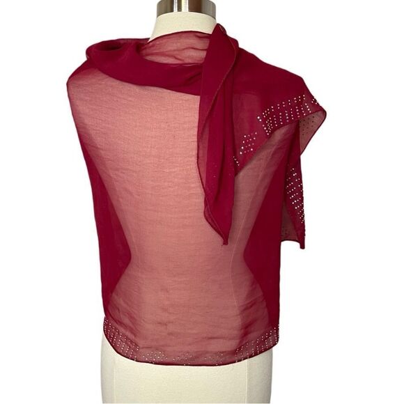 BURGUNDY Chiffon Embellished Pashmina‎ - Picture 5 of 6